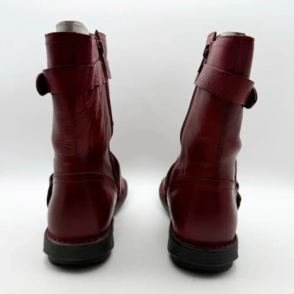 Miz Mooz Womens Pasha Mid Calf Boots EU 38 US 8 Burgundy Red Leather NIB